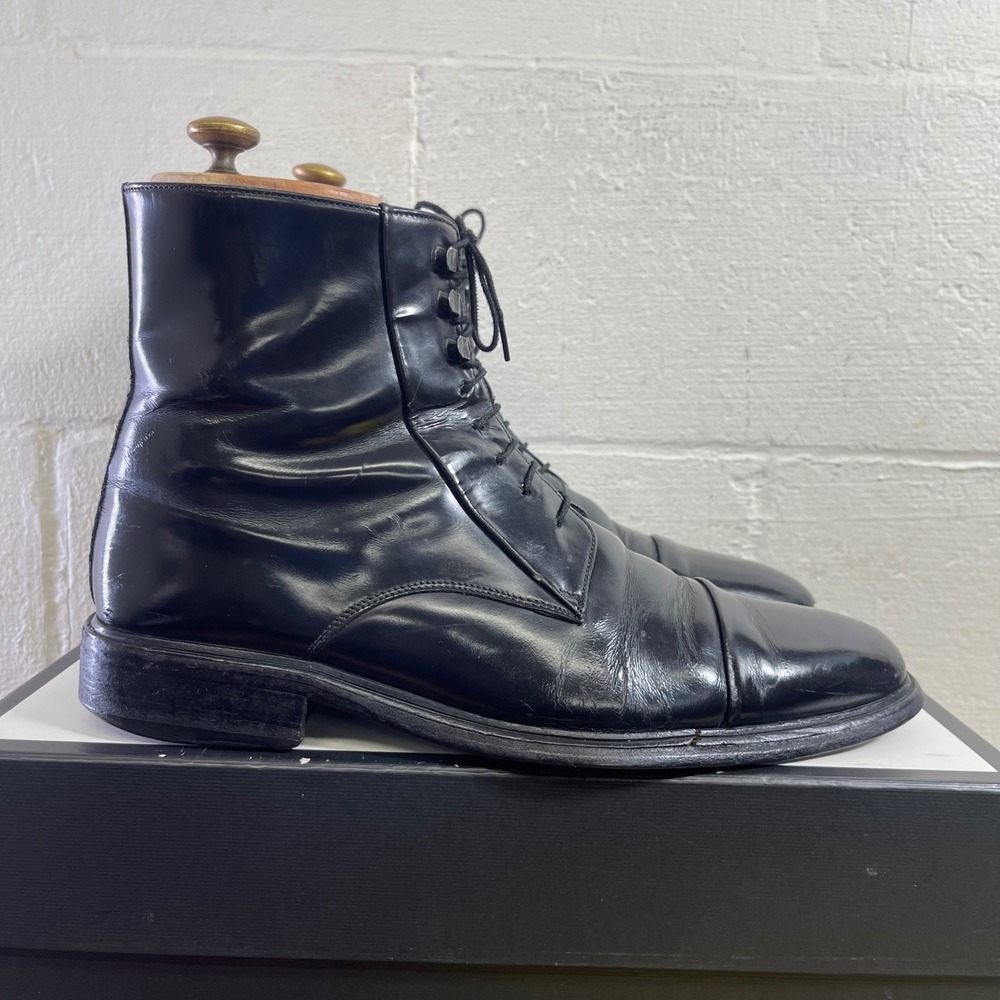Gucci Men's Black Leather Cap Toe Ankle Boots Dress Shoes Lace up Size 9.5 US